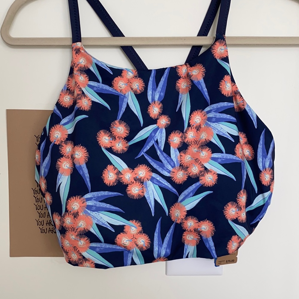 NWT Patagonia Las Flores New Navy stay put bathing suit top